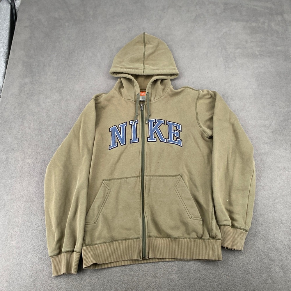 Nike Athletic Dept Full Zip Hoodie Spellout Y2K Khaki Green Mens Small